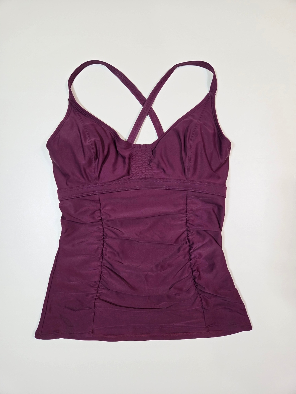 Athleta Suit 34 D/DD Swim Tankini Top Purple Maroon Ruched